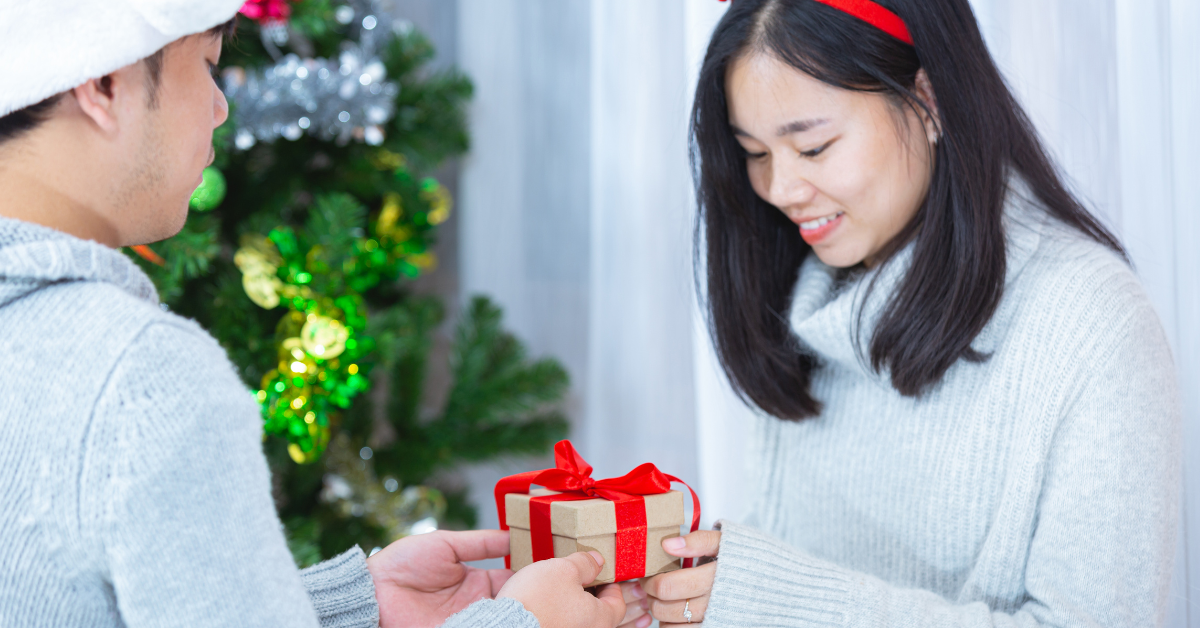 Couple exchanging gift