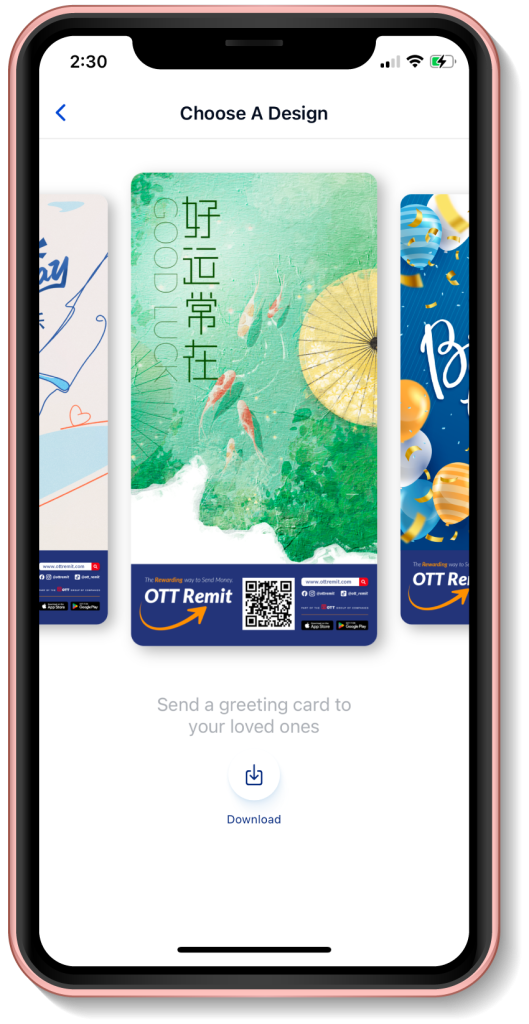 Smartphone with the OTT Remit App open